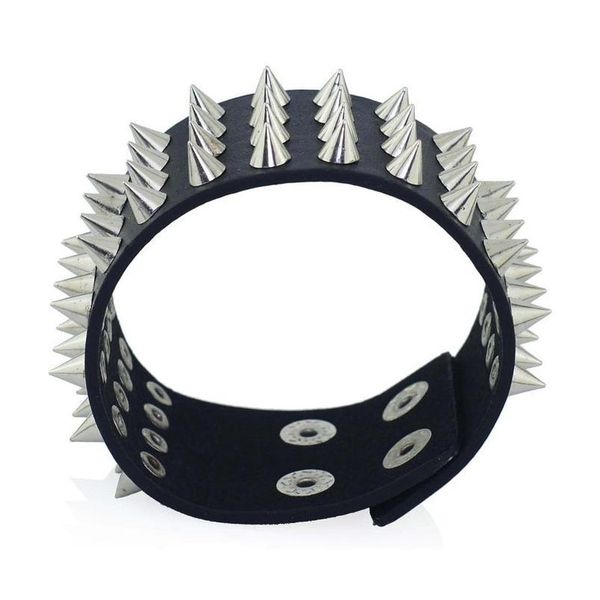 

unique four row cuspidal spikes rivet stud wide cuff leather punk gothic rock bangle bracelet men jewe qylgjo, White