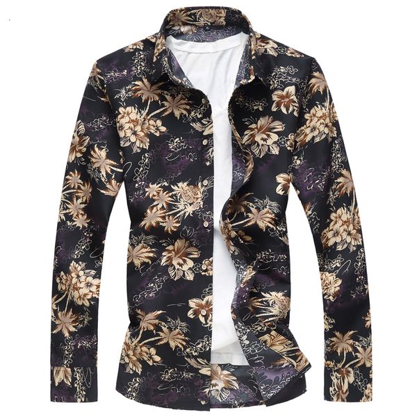 

2021 new autumn spring men's shirts long sleeves blouse size big m-5xl 6xl 7xl impression beach floral shirt for man 8tpt, White;black
