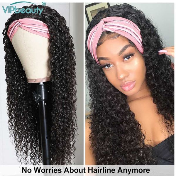 

lace wigs malaysian curly headband wig human hair 12"-24" scarf easy to install jerry curl with vipbeauty 180% remy, Black;brown