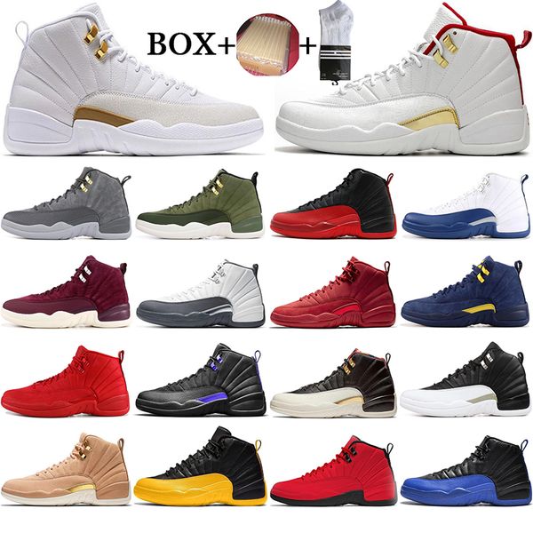 

with box new 12 12s ovo white dark grey game royal the master basketball shoes men flu game french winterized sports sneakers