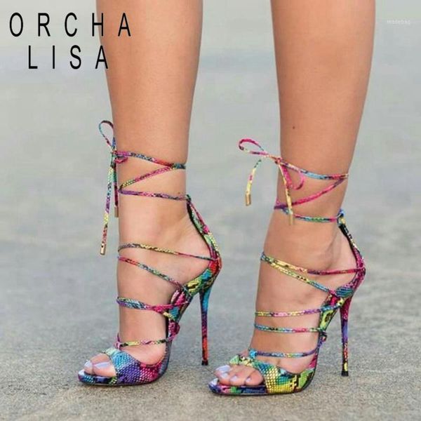

dress shoes orcha lisa desinged western stiletto sandals thin high heels gladiator strappy snake print party prom big size 45 461, Black