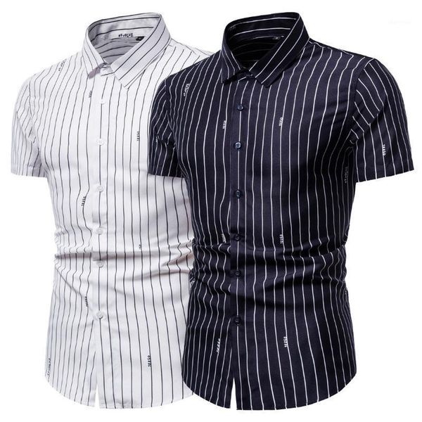 

summer new plus-size short-sleeved shirt stripe printing men's european size short-sleeved shirt1, White;black