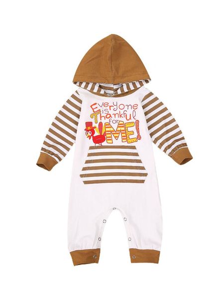 

clothing sets born thanksgiving long sleeve hooded romper cartoon turkey print pocket for baby boys girls, White