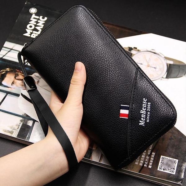 

2019 brand men wallets leather coin purse male clutch long business walet removable wristband magic mobile phone bag, Red;black