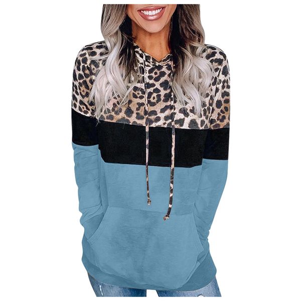 

autumn winter leopard sweatshirt color matching fashion women print pullover hoodielong sleeve sweater ropa de mujer kg-666, Black