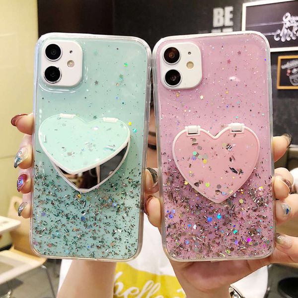 

glitter silicone love mirror case for samsung galaxy a21s a21 a51 a41 a11 cover mobile phone bag back shell
