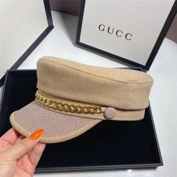 

women luxury designer visor beret hat with chain band female adjustable glitter cabbie hats flat retro newsboy cap, Blue;gray