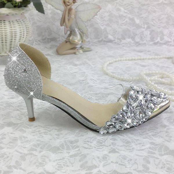 

silver crystal wedding shoes biling sequin pearl beaded rhinestone pointed toe women sandals for party banquet bride bridesmaid, Black