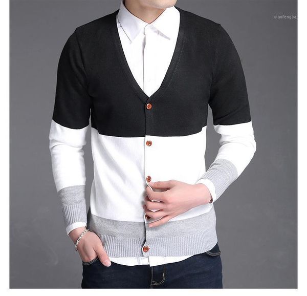 

casual men's cotton sweater v-neck striped slim fit knittwear mens sweaters cardigan men pull homme clothing dropshipping1, White;black