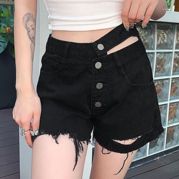 

ripped high waisted jean shorts casual hollow out buttons short pants women harajuku punk denim shorts ladies summer1, White;black