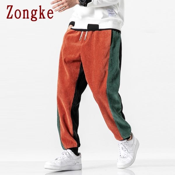 

zongke corduroy winter harem pants men joggers sweatpants japanese streetwear men pants trousers casual mens pants m-5xl 201126, Black