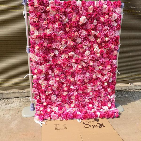 

spr 4ft by 8ft pink flowers wall roll up wall arch table runner artificial floral decorations arrangement shpping1