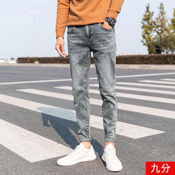 

summer 2020 fashion men's smoky denim jeans men's pants brand korean slim feet trousers thin grey teenagers ankle length pants, Blue