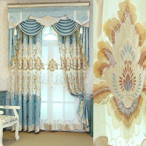 

curtain & drapes european style curtains for living dining room bedroom chenille jacquard embroidery blue beige white yellow coffee color