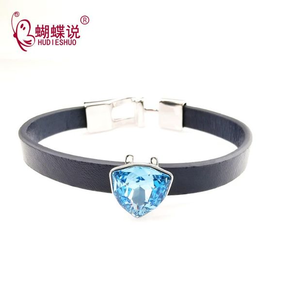 

hudieshuo geometric shield graphic crystal leather bracelets for couple genuine leather romantic jewelry friendship lady, Black