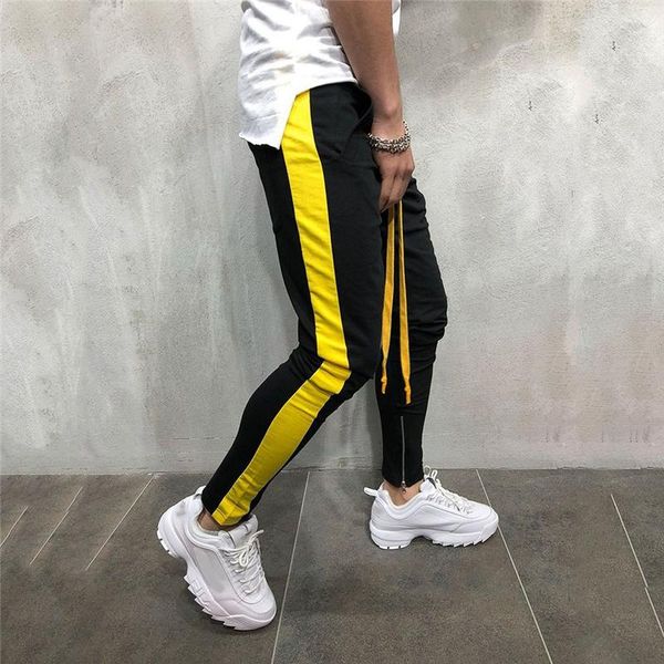 

men's pants men sweatpants style fashion casual skinny elastic joggings sport striped baggy pockets trousers pencil jaycosin, Black