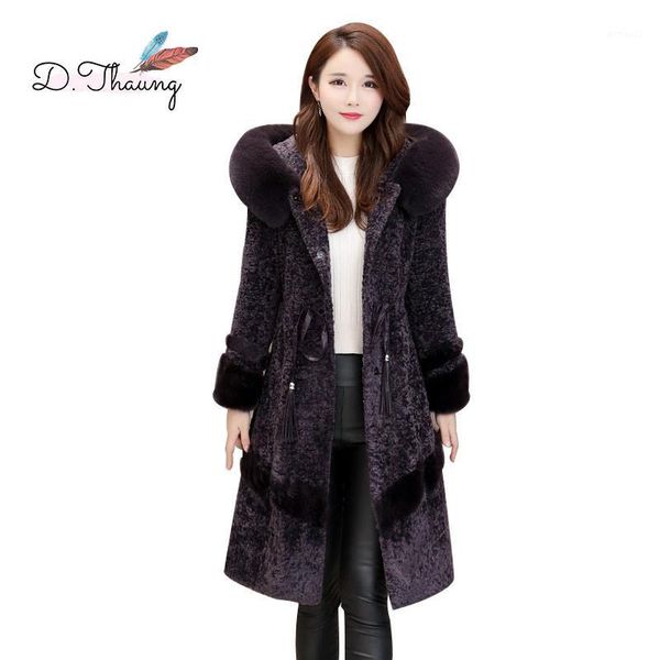 

winter women woolen coat medium long fur collar hooded ladies jacket dark buckle high-grade large size ladies woolen coat cw6141, Black