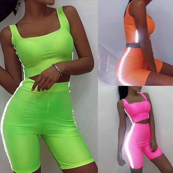 

womail two piece set women bodycon matching sets and biker shorts sweat suits summer luminous sports tracksuit j620, Gray
