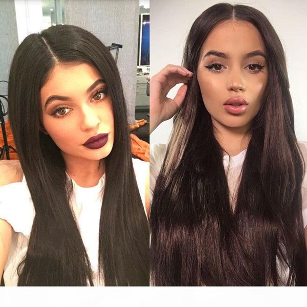 

new black long straight hair halloween make-up show lace wig headcover split long bangs, Black;brown