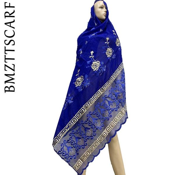 

scarves selling african women scarf muslim embroidery cotton splicing net big soft headscarf hijab bm816, Blue;gray