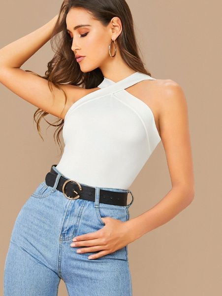 

form-fitting crisscross halter x0zr#, White