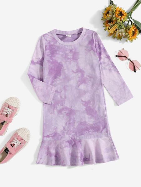 

toddler girls ruffle hem tie dye dress she, Red;yellow