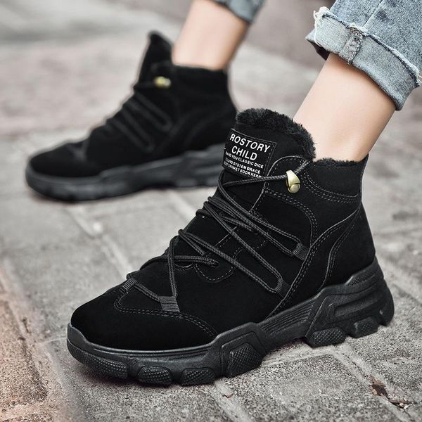 

women martin boots fashion sneakers warm plush snow boots casual shoes women ankle winter shoes zapatillas botas, Black