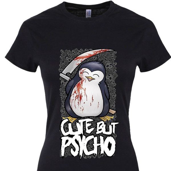 

women's tee psycho penguin cute but psycho damen black schwarz cotton text retro hip hop sport hooded sweatshirt hoodie