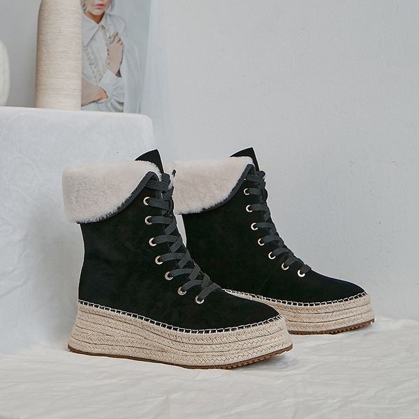 

boots of 2021 suede cow + lamb wool europe and america 5hkm, Black