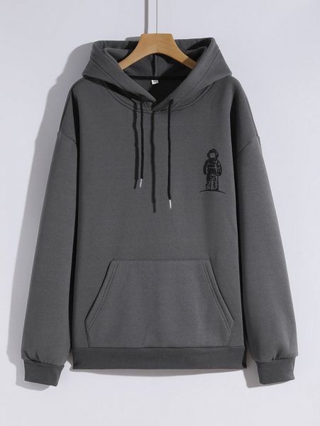 

men astronaut print thermal lined hoodie w3hn#, Black