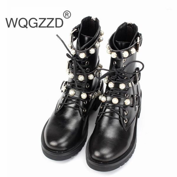 

boots 2021 european women genuine leather motorcycle pearl winter shoes botas mujer size 35-401, Black