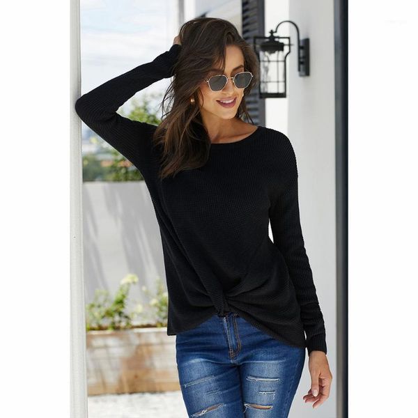 

sweater women knit pullover long-sleeved o-neck knotted waist new arrival solid color ladies casual clothing fashion female 1, White;black