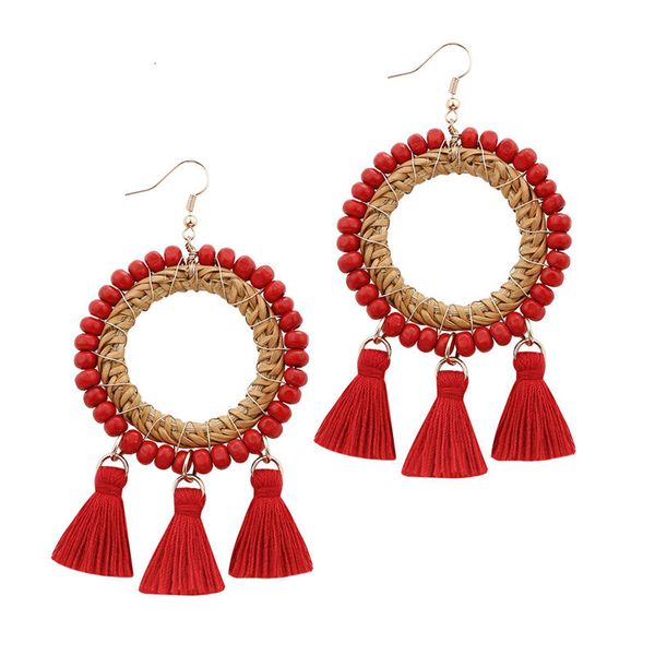 

ethnic drop hoop earring handmade bohemian long beaded tassel dangle earrings for women summer beach jewelry gift b12i, Silver