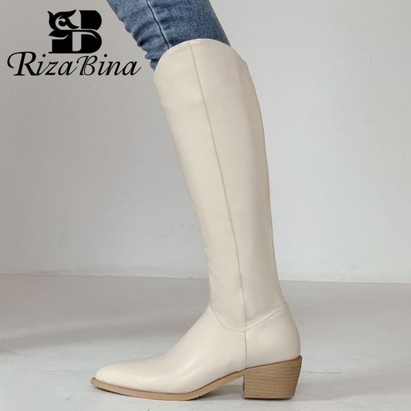 

boots rizabina plus size 31-44 women long pointed toe zipper woman winter shoes fashion cool knee high footwear, Black