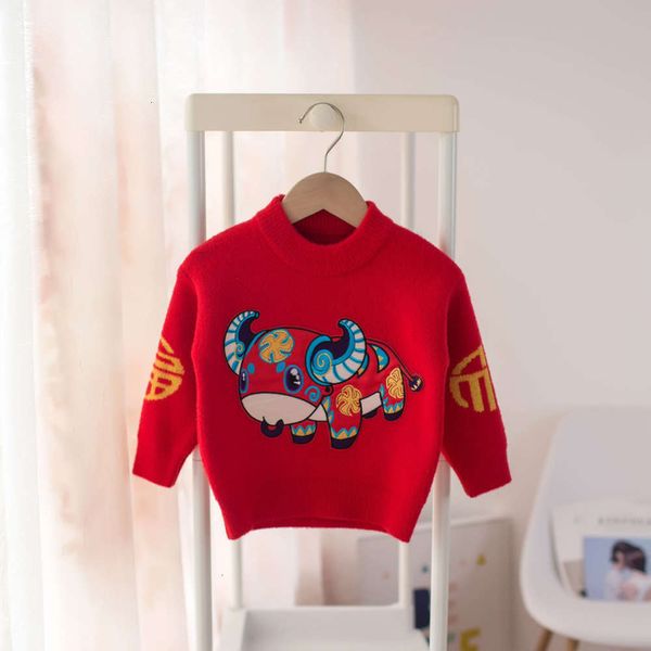 

winter children's sweater girls boys' 2020 of the ox new year red y448, Blue