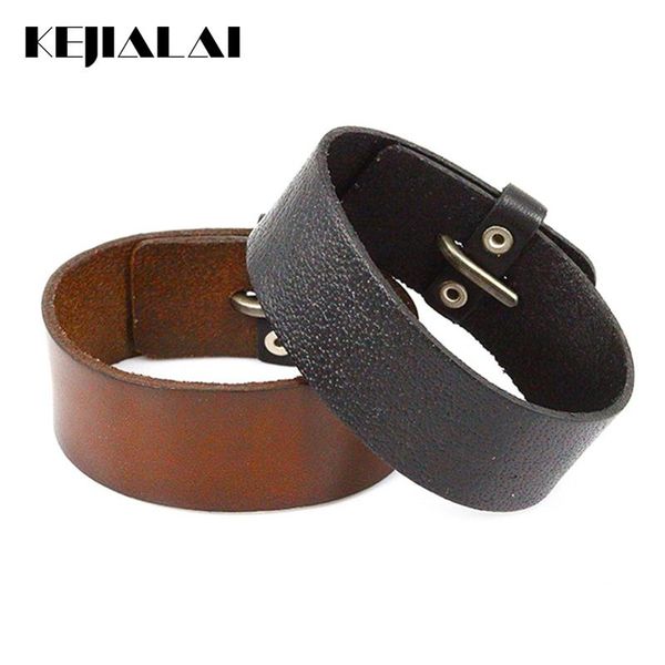 

kejialai men bracelet punk style genuine leather bangle vintage handmade jewelry delicate clasp gift, Black