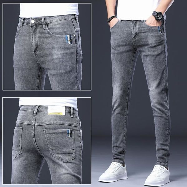 

high stretch grey jeans men's fashion br slim little feet men's high-end pants jeans and trouserstrousers and trousers trendy pant, Blue