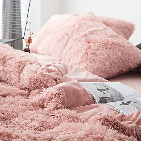 

pink white fleece fabric winter thick 20 pure color bedding set mink velvet duvet cover bed sheet bed linen pillowcases