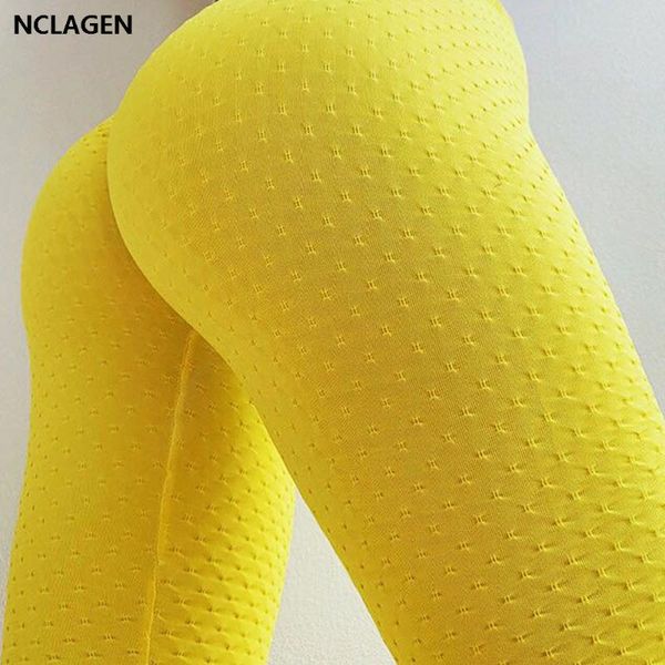 

leggings sport women fitness push up yoga pants high waist elastic gym clothes workout seamless booty scrunch tights nclagen, White;red