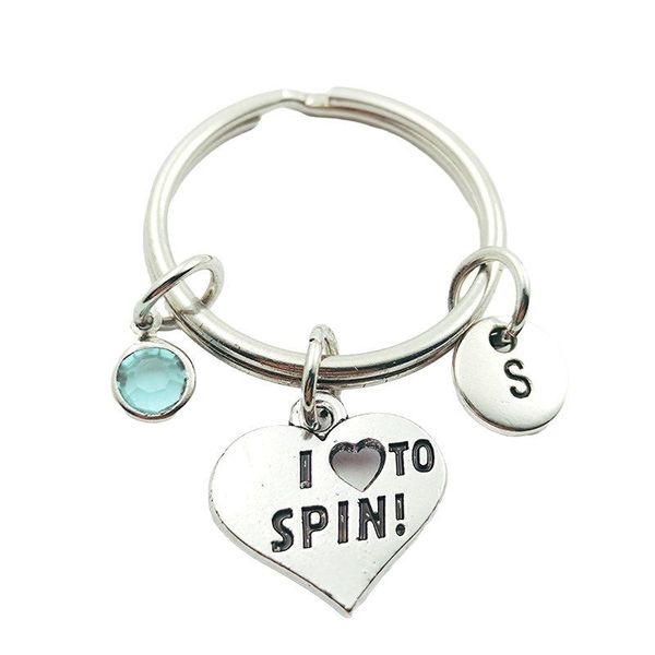 

love to spin initial letter birthstone keychains keyrings fashion jewelry women gifts accessories pendants, Silver