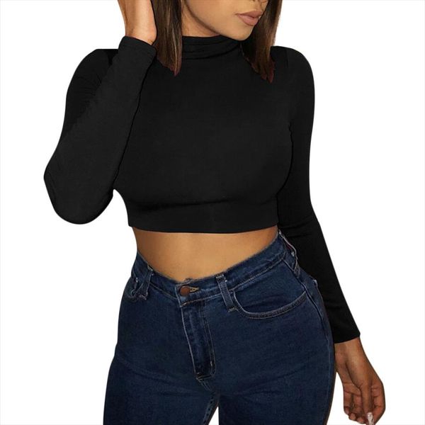 

short tshirt crop top club с длинным рукавом женские рубашки корейский черный бургундии сексуальная одежда водолазка basic short тенниска fe, White