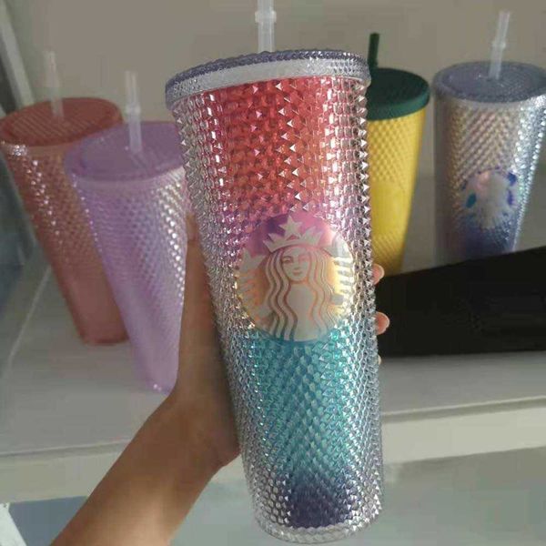 

2021 latest 24oz mug starbucks cups stainless steel tumblers coffee straw 20 ice cube gradient color car cup,dkfj