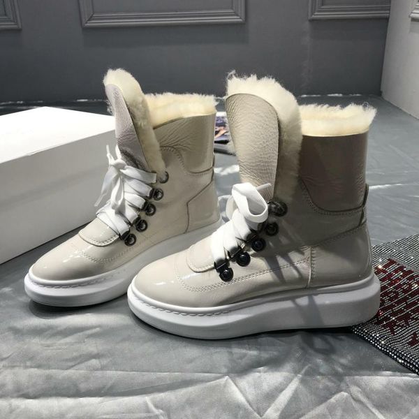 

shearling botas feminina winter snow boots женщин платформа женская обувь mid-теленок сапоги теплый botas mujer повседневный sapato feminino, Black