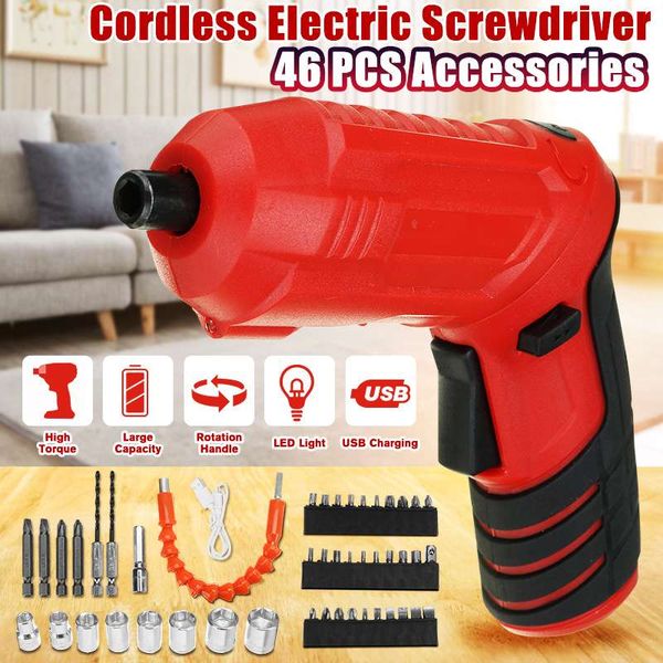 

cordless electric screwdriver rechargeable power battery screwdriver twistable handle led torch power tool+46pcs accessories