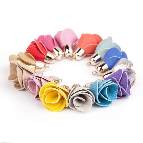 

5pcs faux leather flowers tassels fringe diy keychain earrings making curtain sewing accessories bag car pendant flowers tassel h bbysyt