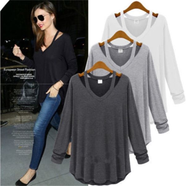 

stylish women's ladies long sleeve loose o-neck casual shirt summer t-shirt, White