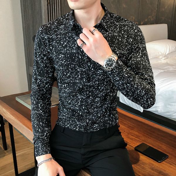 

floral shirts men fashion long sleeve slim fit casual shirt business formal dress shirts streetwear party camisa masculina 1021, White;black