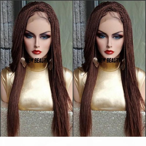 

#30 brown box braids wig with baby hair full braid wig lace front for women africa women style braiding synthetic hair wig, Black