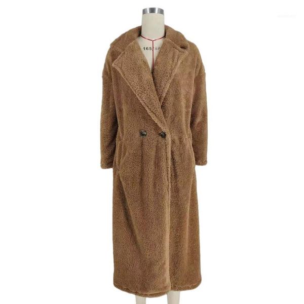 

jacket coat female autumn winter new long section fleece lapel single row two buckle solid color women's coats:1, Black