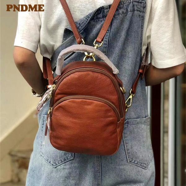 

outdoor bags pndme genuine leather ladies small backpack fashion vintage luxury cowhide multifunctional women's mini cute female